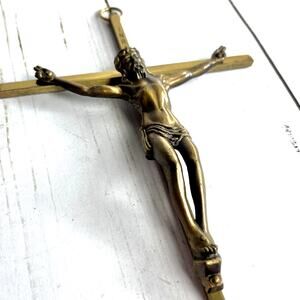 Vintage Brass Wall Crucifix Cross INRI Jesus Christ Catholic Christian MCM